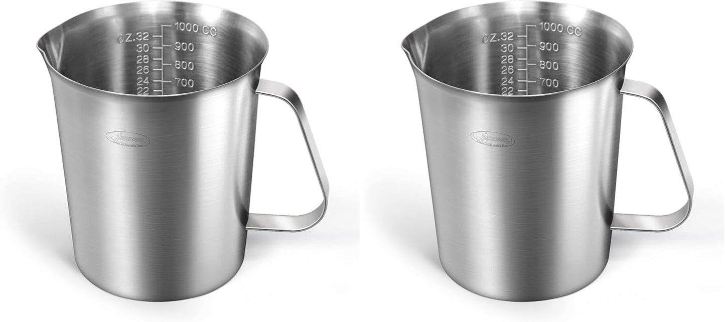 Newness Stainless Steel Measuring Cup, Metal Measuring Cup with Handle (Upgraded, 3 Marking Including Cup/ML/Ounce Scale), 16 Ounces (0.5 Liter, 2 Cup)