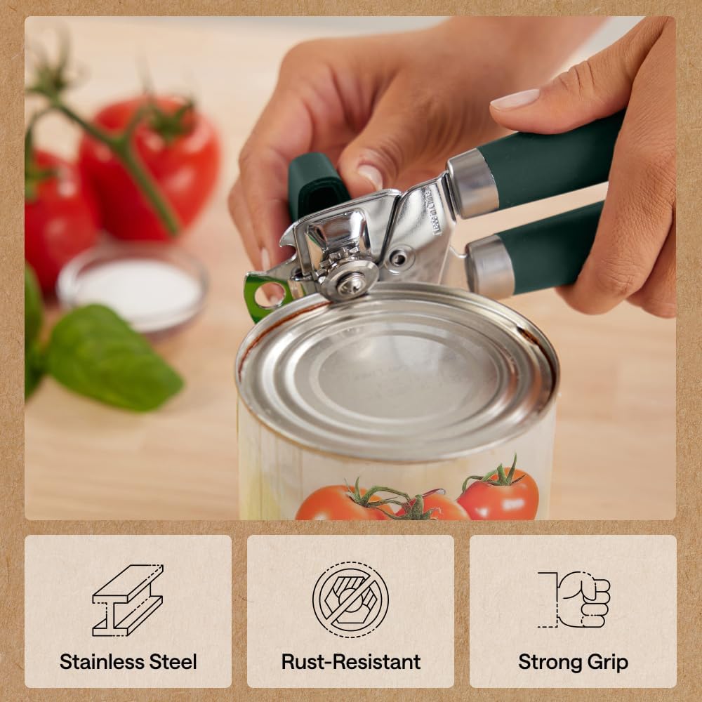 GORILLA GRIP Heavy Duty Stainless Steel Smooth Edge Manual Can Opener and Bottle Openers, US Designed, Soft Comfortable Handle, Oversized Handheld Turn Knob, Multifunctional Kitchen Tool, Black
