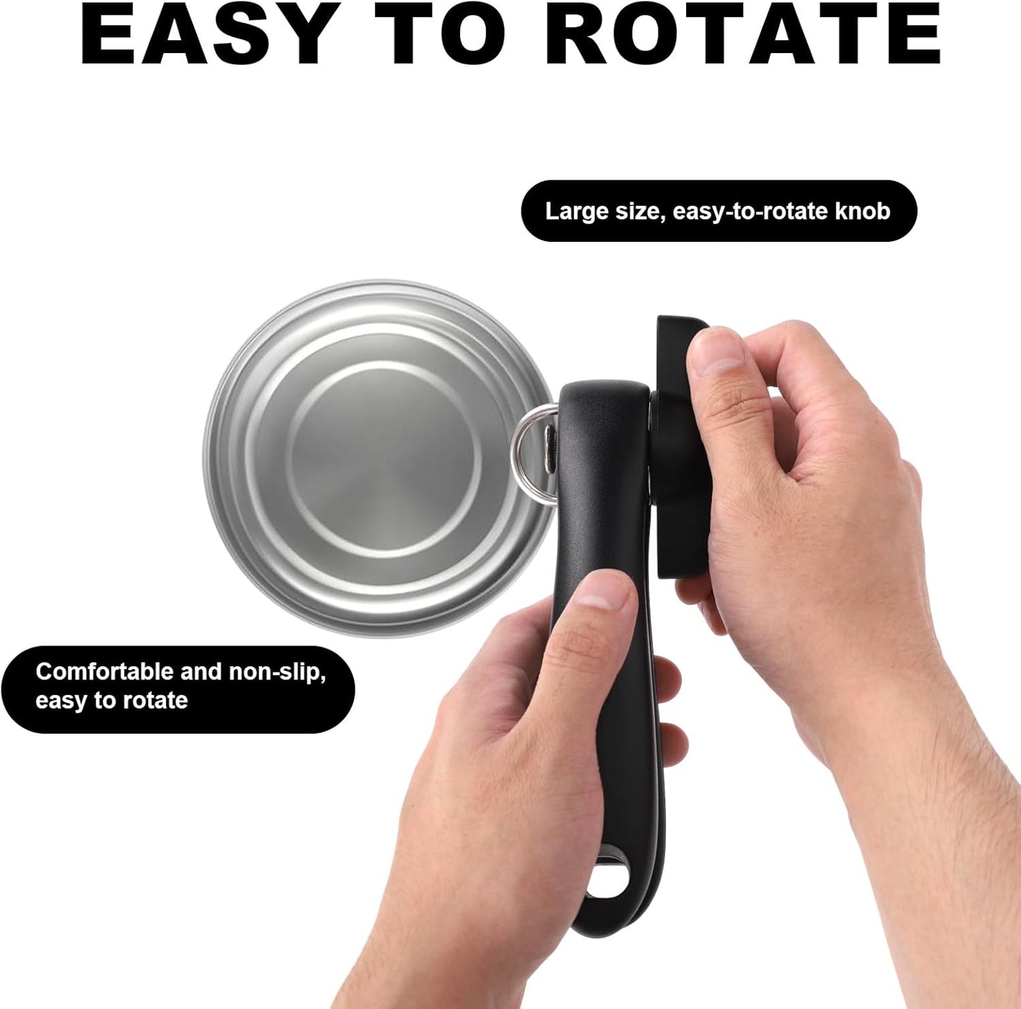 Safety Side Cut Can Opener, Smooth Edge Manual No Sharp Edges Cutting Can Opener Manual with Ergonomic Handle Home Kitchen Utensils Gadgets Practical Accessories Items for Canned Food (Black)