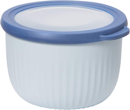 Oggi Prep, Store & Serve Plastic Bowl w/See-Thru Lid- Dishwasher, Microwave & Freezer Safe, (4 qt) White/Aqua