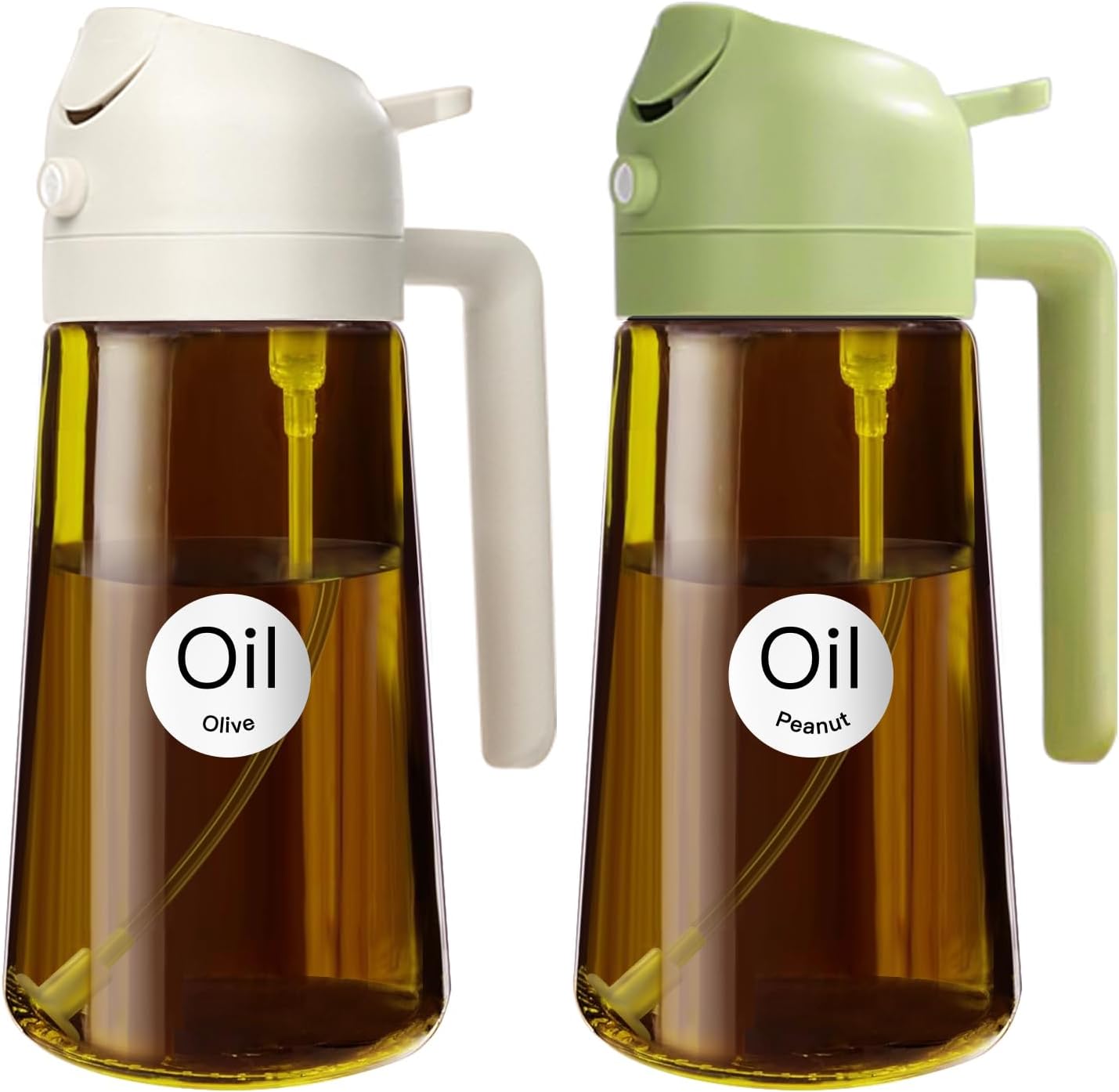 YARRAMATE 16oz/470ml Light Blocking Oil Sprayer for Cooking with Stickers, Food-Grade 2 in 1 Olive Oil Dispenser Bottle for Kitchen, Premium Dark Amber Glass Oil Bottle for Air Fryer, BBQ (Black)