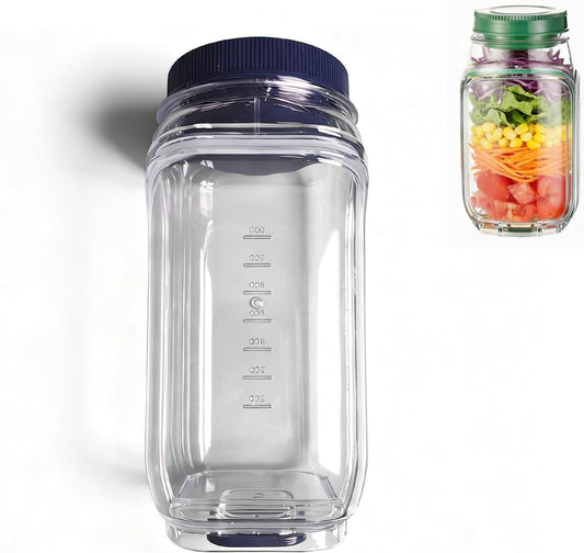 Salad Jar with Side Opening - Leakproof Salad Container & Pod, Mason Jar with Dressing Cup, Portable Lunch Container for Meal Prep, Dishwasher & Freezer Safe, for Office, Gym(Green)