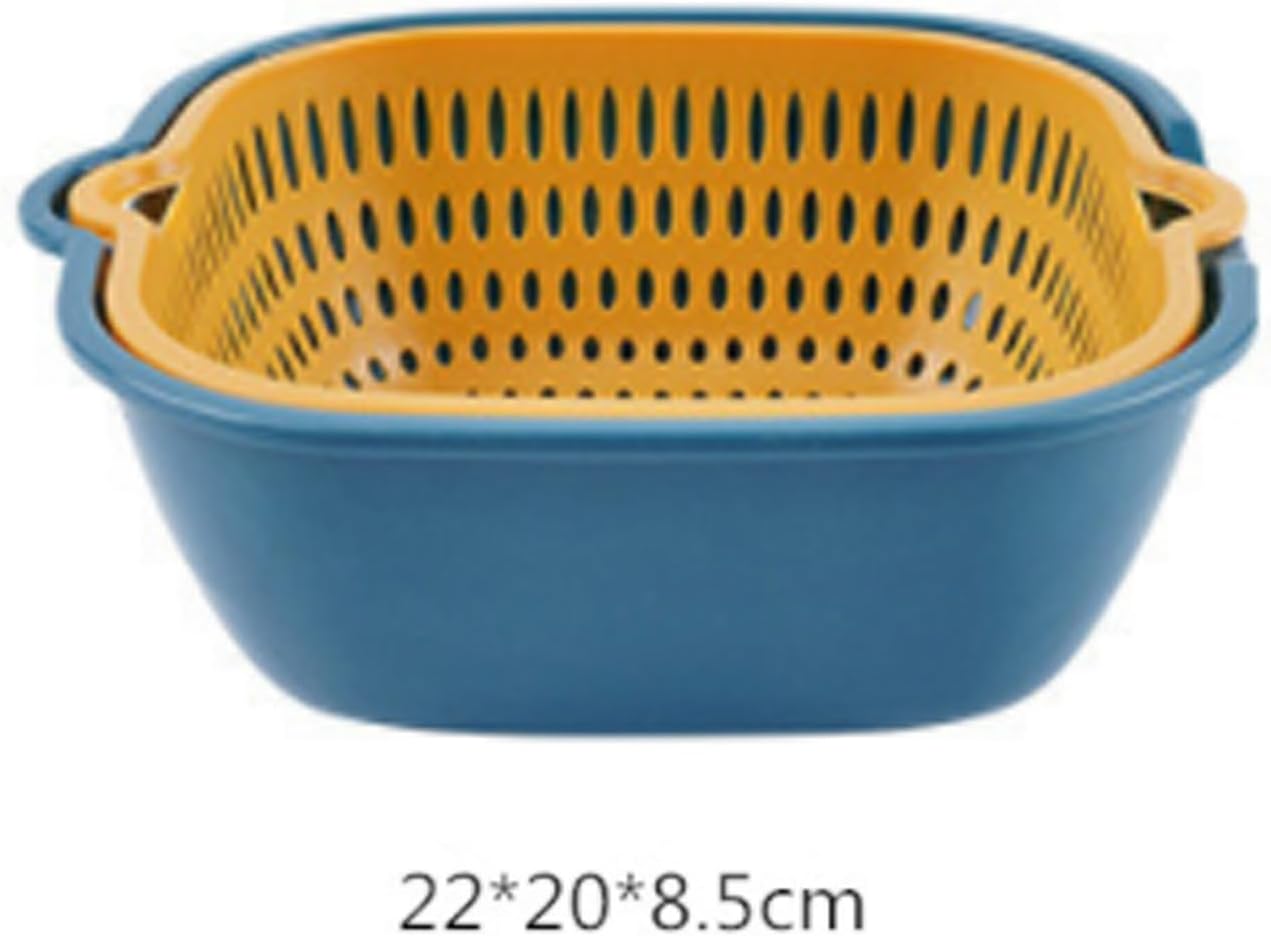 Zerodis Vegetable Washing Baskets in The Kitchen, Kitchen Nesting Vegetable Fruit Washing Soaking Basket Plastic 2 in 1 Drain Colander Bowl Set Kitchen Fruit Washing Basin Strainer (M)