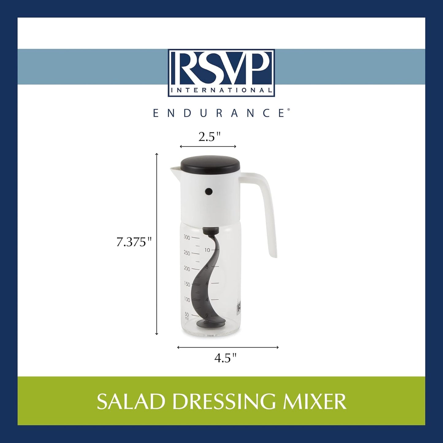 RSVP International Kitchen Accessories Collection Oil & Dressing, Mixer, 1.25 Cup Capacity, Glass Bottom