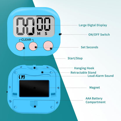 6 Pack Small Digital Kitchen Timer Magnetic Back and ON/Off Switch,Minute Second Count Up Countdown (Red)