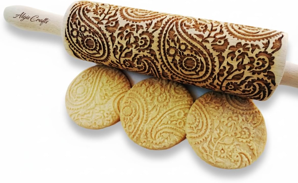 BEEHIVE Embossing Rolling Pin with Pattern. Laser Engraved Embossing Dough Roller for Homemade Cookies and Pottery by Algis Crafts