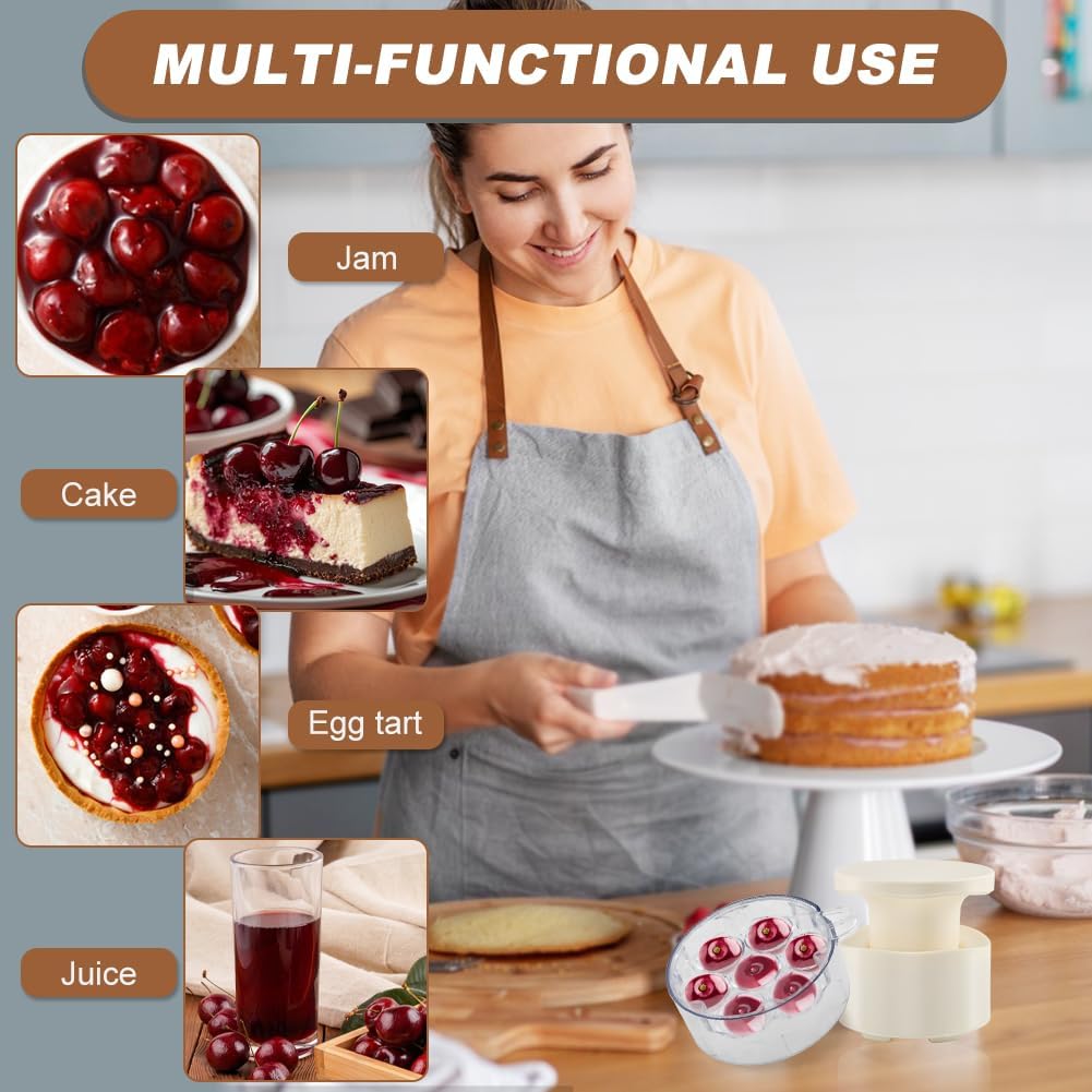 7-Hole Cherry Pitter, Multi-Function Pitting Tool, Quick Release Multi Cherries Stoner Pitter 7-in-1, Fruit Pit Remover for Making Jam Cherry Dishes, Saving Time & Effort(COLOR:Beige)