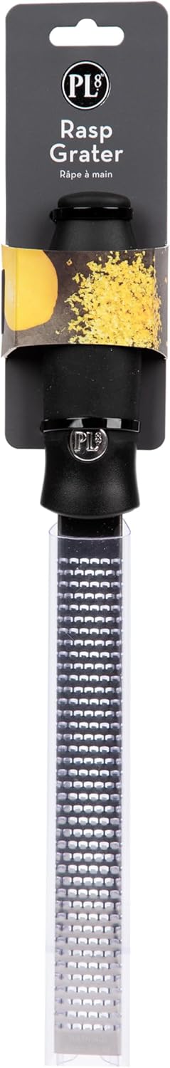 PL8 Rasp Grater - Premium Stainless Steel Zester & Grater for Citrus, Garlic, Ginger, Chocolate & Hard Cheese - Comfort Grip Handle, Dishwasher Safe, Fine Etched Teeth for Effortless Shavings
