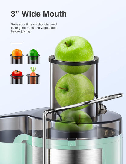 Qcen Juicer Machine, 500W Centrifugal Juicer Extractor with Wide Mouth 3” Feed Chute for Fruit Vegetable, Easy to Clean, Stainless Steel, BPA-free (Black)