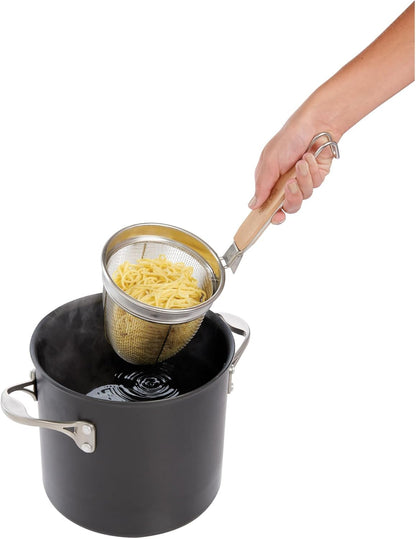 Helen's Asian Kitchen Spider Strainer, 5-Inch Stainless Steel Mesh Basket With Bamboo Handle, For Noodles, Dumplings, Wontons, Deep Frying, And Draining Tasks