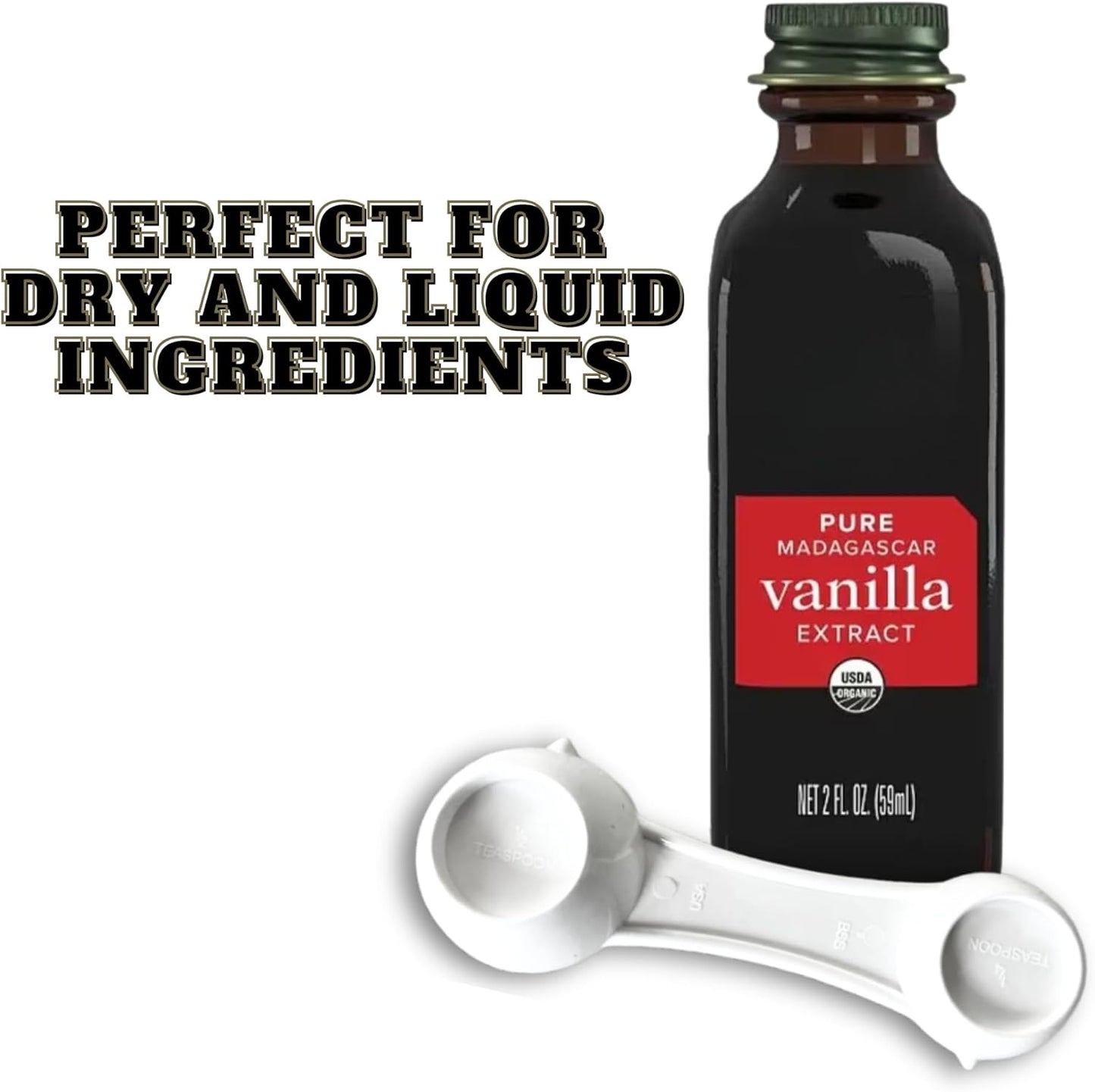 All in One Measuring Spoon for Baking & Cooking – 1 Tbsp, 1 Tsp, 1/2 Tsp, 1/4 Tsp – Durable Plastic, Dishwasher Safe – Accurate Dry & Liquid Measure – Rugged Kitchen Tool – Made in USA