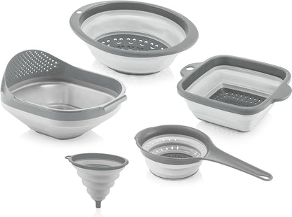 Collapsible Colanders for Kitchen, Space-Saving Plastic Colanders, Accordion Strainers with Handle & Rice Strainer