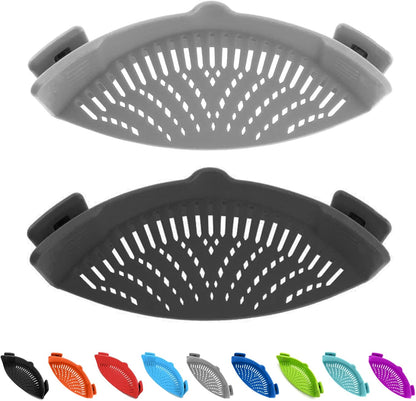 2 Pcs Clip on Strainer, Pot Strainer for Pasta Meat Vegetables Fruit, Silicone Strainers - Fit All Pots Bowls.