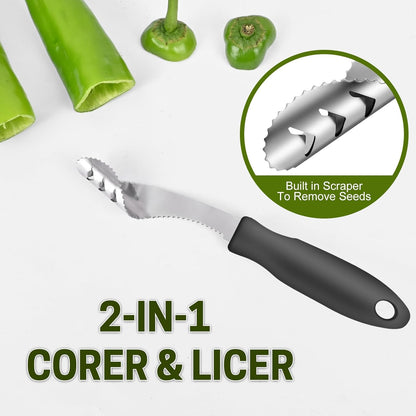 Rainspire 2-in-1 Jalapeno Corer, Stainless Steel Pepper Seed Remover with Serrated Edges, Comfortable Rubber Handle - Black