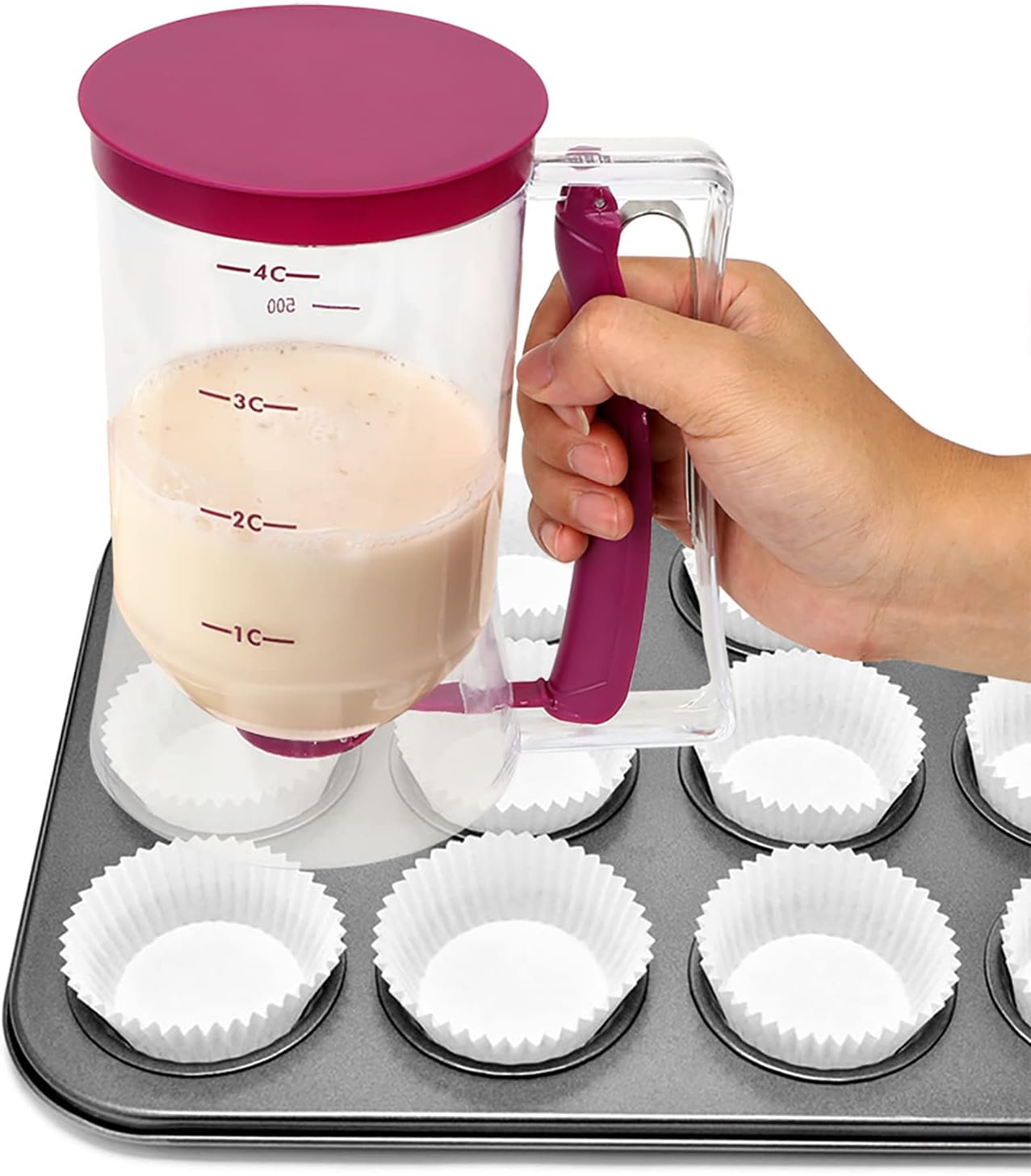 Batter Dispenser with Squeeze Handle For Cupcake, Waffle, Pastry, Pancake, Cookie, Cake, Batter Cream Separator Cup Measuring Baking Tool