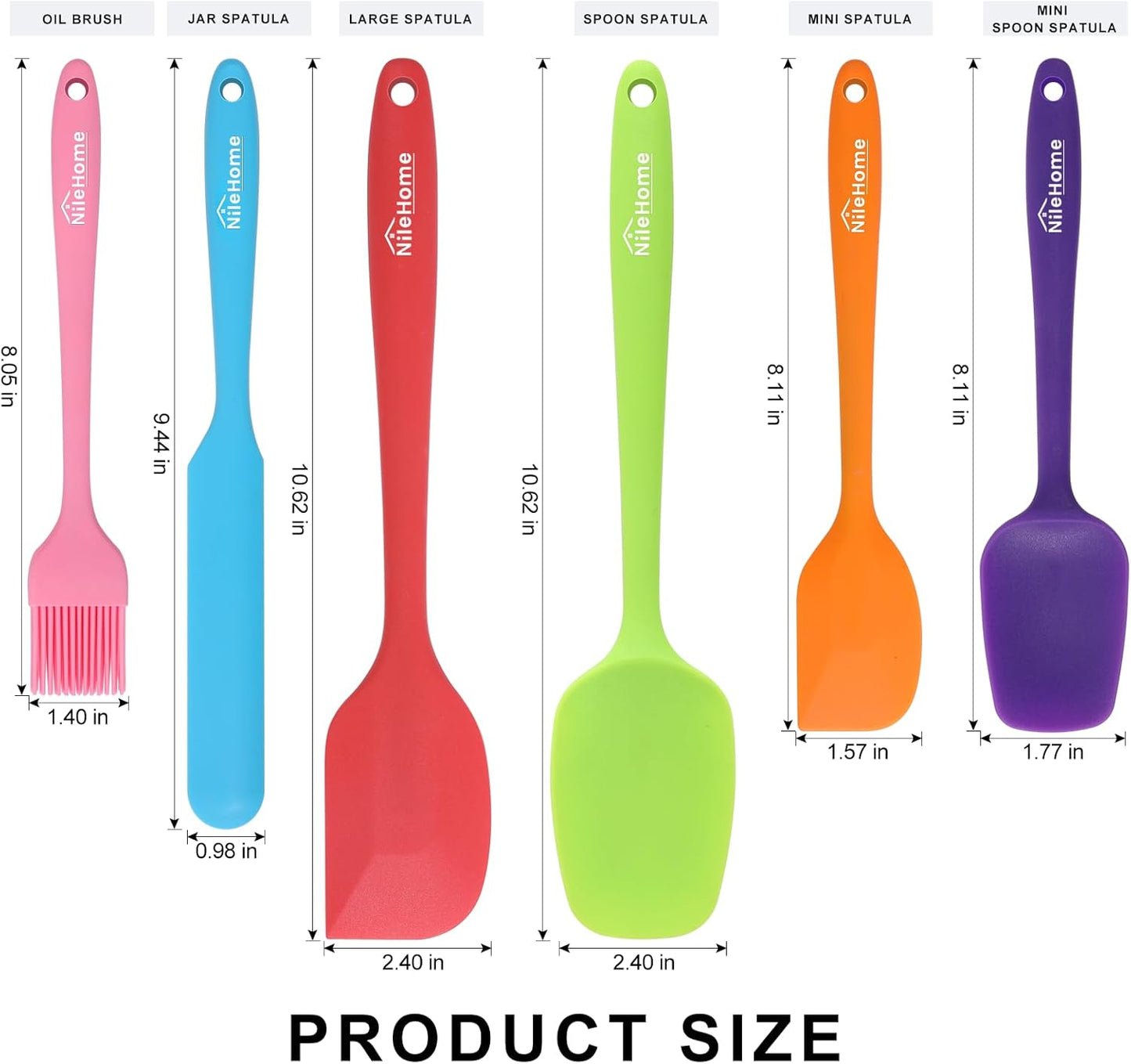 NileHome Silicone Spatula Set, 6 Pieces Food Grade Kitchen Utensils with Silicone Brush Heat Resistant Up to 600°F Dishwasher Safe BPA-Free Rubber Spatula for Scraping, Baking, Cooking, Mixing-Black