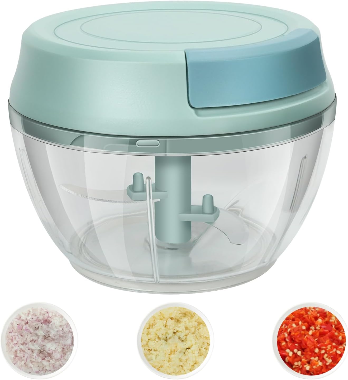 Garlic Chopper Mini Manual Hand Food Chopper for Kitchen Onion Dicer Crusher Garlic Mincer Blue 160ml