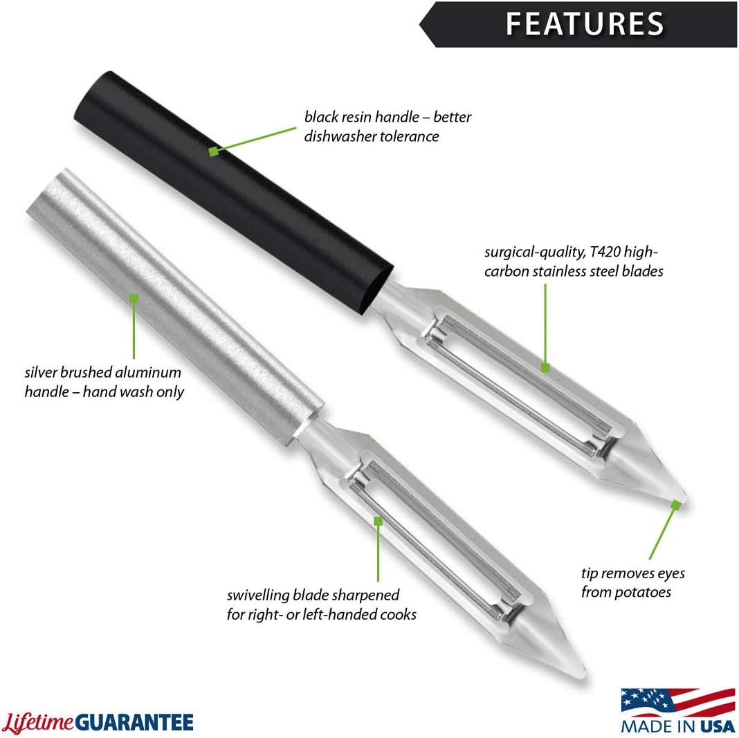 Rada Cutlery Vegetable Peeler (W232), 1.75" Stainless Steel Swiveling Blade, Black Handle