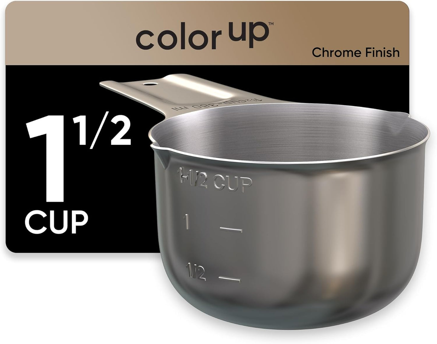 Color Up 2 Cup Measuring Cup, 480ml Stainless Steel Metal, Easy-Pour Spouts, Engraved Markings, Flat Base, Dishwasher Safe, for Dry and Liquid Ingredients