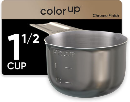 Color Up 2 Cup Measuring Cup, 480ml Stainless Steel Metal, Easy-Pour Spouts, Engraved Markings, Flat Base, Dishwasher Safe, for Dry and Liquid Ingredients