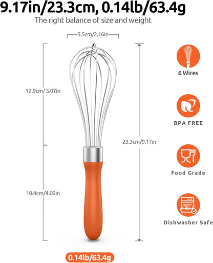 U-Taste 7" Mini Whisk for Cooking: 18/8 Stainless Steel Small Metal Kitchen Wisk, Tiny Hand Mixing Tool for Coffee, Egg, Sauce, 6-Wires Compact Head for Baking, Beating in Bowl, Mug, Jar (Set of 2)