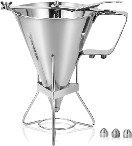 Large 60oz Stainless Steel Pancake Batter Dispenser with Stand and Tools, Great for Pancakes, Cupcake, Candle Wax Pourer, Durable, Leak-Free and Easy to Clean