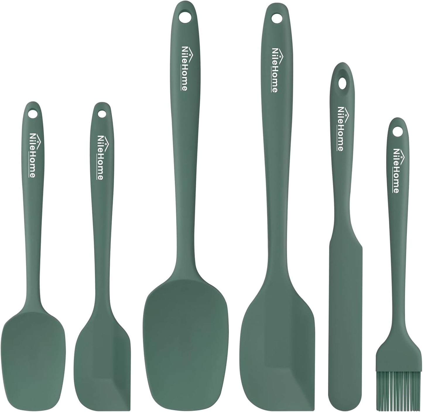 NileHome Silicone Spatula Set, 6 Pieces Food Grade Kitchen Utensils with Silicone Brush Heat Resistant Up to 600°F Dishwasher Safe BPA-Free Rubber Spatula for Scraping, Baking, Cooking, Mixing-Black