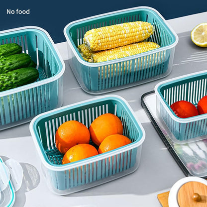 2 Pack Fruit Storage Containers for Fridge,Stackable Fresh Food Produce Saver Containers with Removable Colander, Vegetable Lettuce Keeper Bowl(Blue)