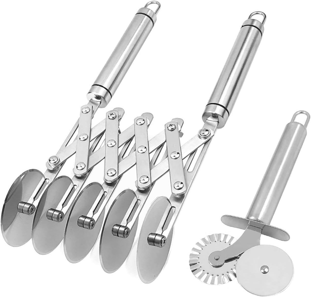 Ragyzity 5 Wheel Pastry Cutter, Stainless Steel Pizza and Dough Tool, Multi-Round Pastry Knife Baking Cutter with Double Wheel Dough Divider, Heavy Duty Pastry Wheel with Ergonomic Handle