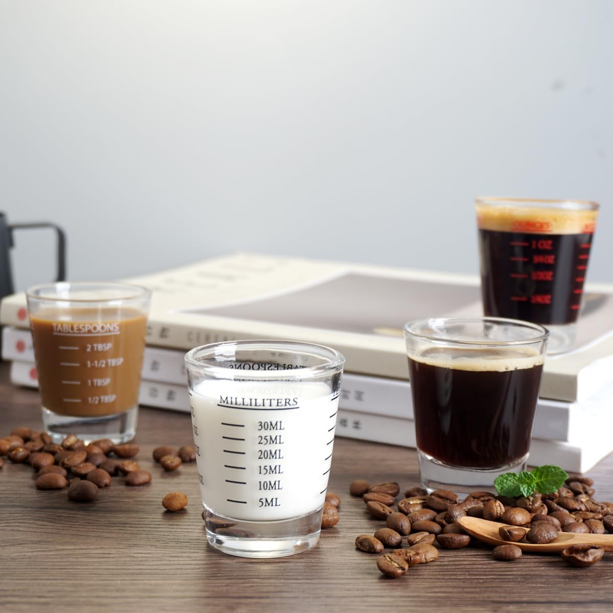 Shot Glasses Measuring cup Liquid Heavy Base Wine Glass Espresso Shot Glass 26-Incremental Measurement 1oz, 6 Tsp, 2 Tbs, 30ml Black and Red