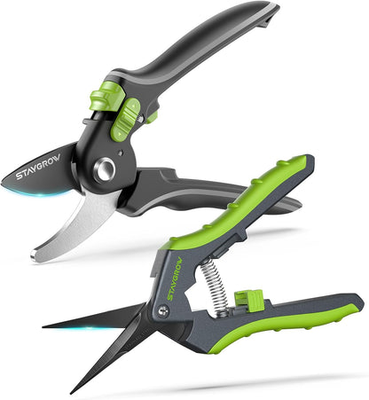 2pcs 6.5" Pruning Shears for Gardening, Ultra Sharp Garden Scissors for Precise Cuts, Stainless Steel Bonsai Clippers with Spring Loaded, 6.5 Inch Garden Shears (1pc Straight & 1pc Curved)