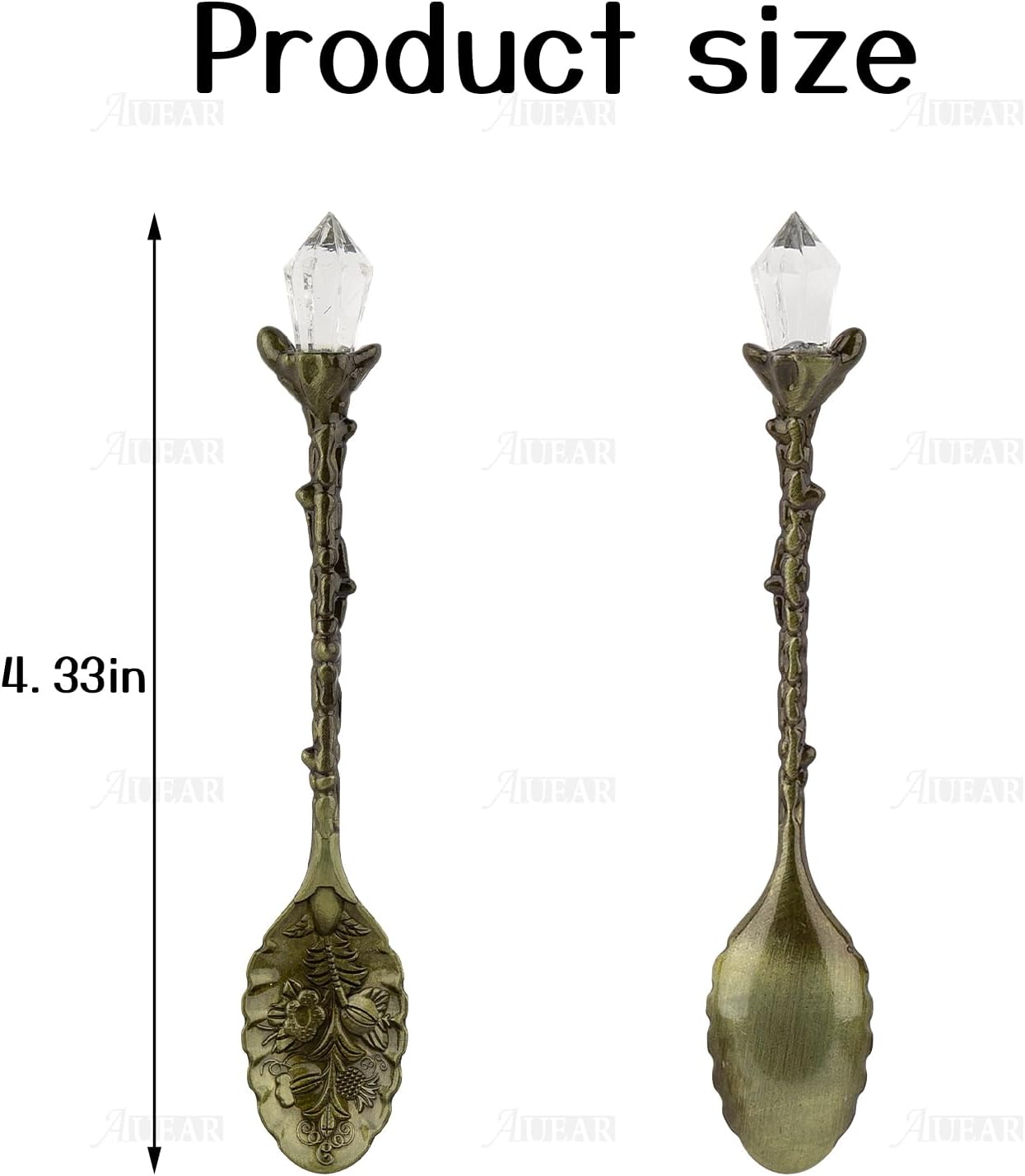 AUEAR, Retro Crystal Antique Alloy Spoon Coffee Tea Dessert Mini Ice Cream Decorative Spoons Set for Home Office (10 Pack)