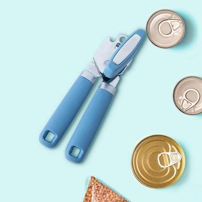 The Original Heavy Duty Stainless Steel Smooth Edge Manual Can Opener and Bottle Openers, Soft Handle, Rust Proof Oversized Handheld Easy Turn Knob,Grey