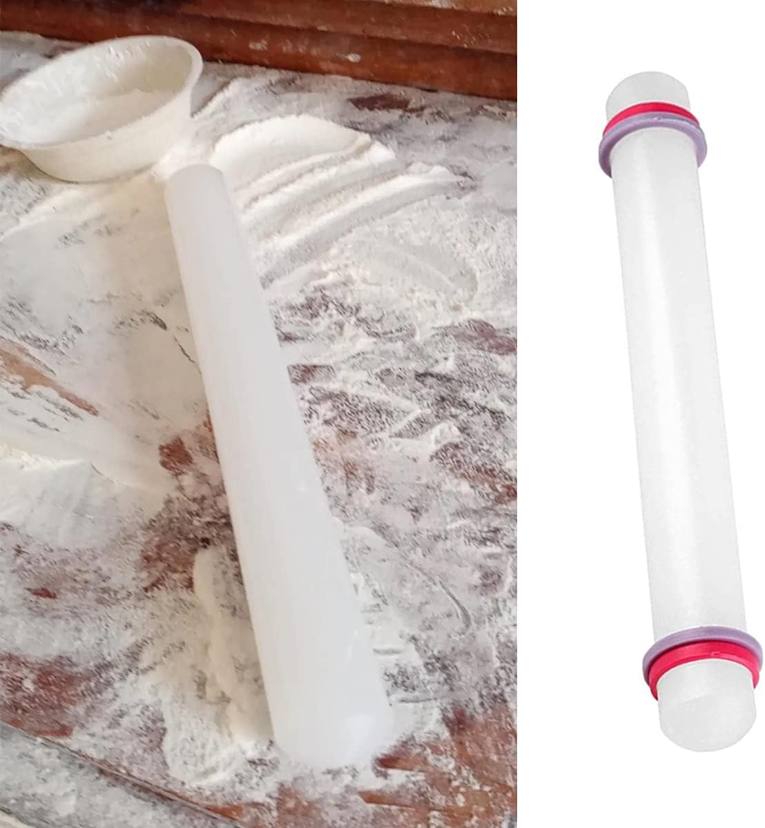 2 Pcs Adjustable Rolling Pin with Removable Rings Non Stick Fondant 9 Inch Rolling Pin for Dumpling Dough Roller Baking Dough Pizza Pie Pastries Pasta Cookies
