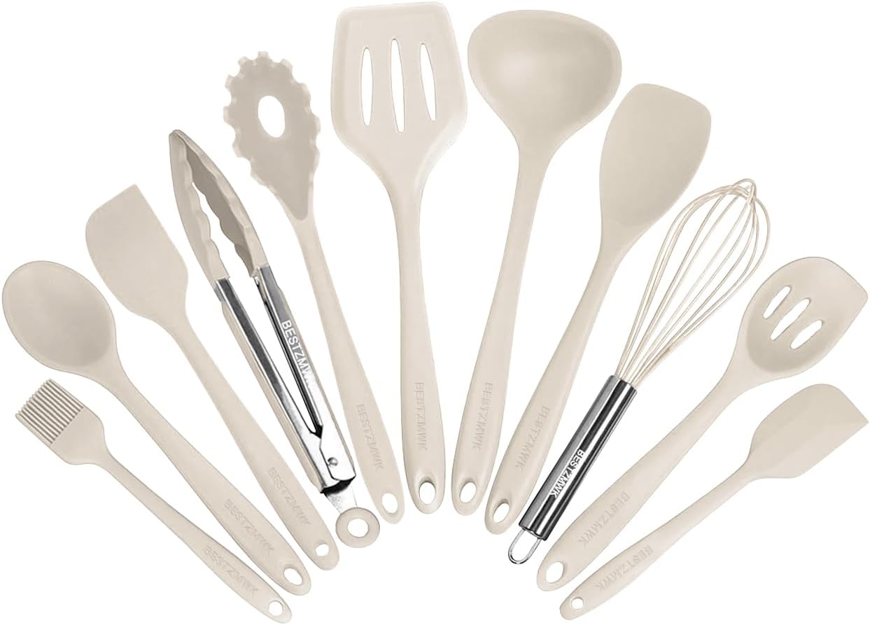 Kitchen Utensil Set - 11 Cooking Utensils - Colorful Silicone Kitchen Utensils - Nonstick Cookware with Spatula Set - Colored Best Kitchen Tools Kitchen Gadgets (Black)