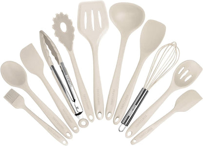 Kitchen Utensil Set - 11 Cooking Utensils - Colorful Silicone Kitchen Utensils - Nonstick Cookware with Spatula Set - Colored Best Kitchen Tools Kitchen Gadgets (Black)