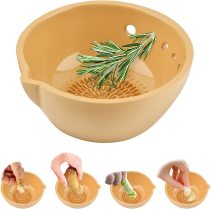 Herb Stripper Bowl with Grater, Handmade Ceramic Herb Stripper Her b Peeling Bowl Tool with 7 Hole Sizes, Kitchen Efficient Leaf Removal Tool for Peeling The Stemmed Leaves