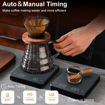 OBEST Mini Coffee Scale with Timer, Rechargeable Espresso Scale with Type-C, Travel Small Coffee Bean Scale with LED Display, Portable Digital Kitchen Scale, Pour Over Scale 3kg/0.1g Precision Black