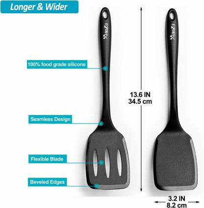 Silicone Spatula Turner Set, High Heat Resistant Spatulas with Seamless One Piece Design, Nonstick Rubber Flippers Utensils for Baking & Cooking,BPA-Free, Starry Blue,11IN