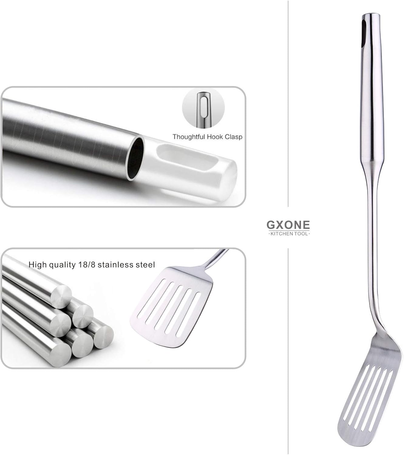 Slotted Spoon,304 Stainless Steel Skimmer Spoon with Heat Resistant Wooden Handle,Silver/15.8Inch