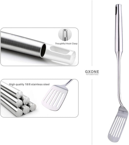 Slotted Spoon,304 Stainless Steel Skimmer Spoon with Heat Resistant Wooden Handle,Silver/15.8Inch