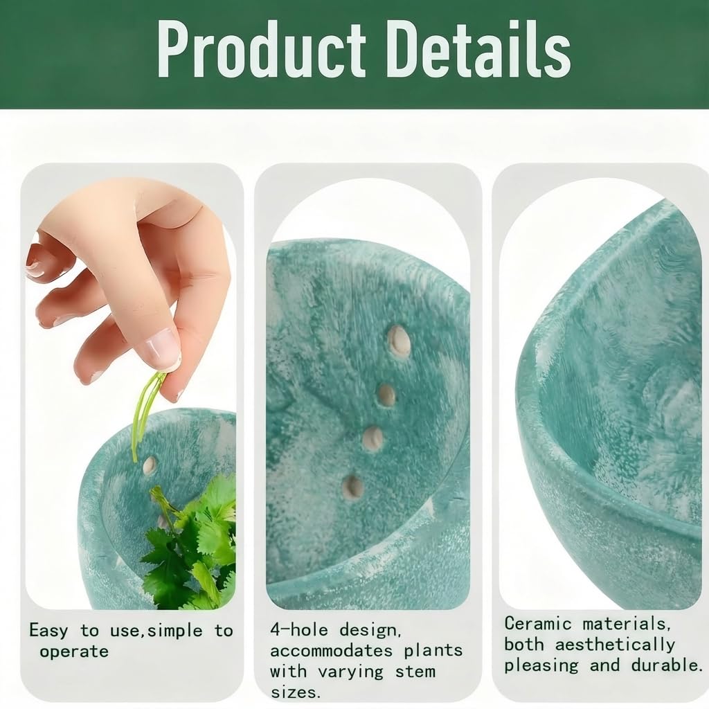 Handmade Ceramic Herb Stripper Bowl, Pottery Herb Stripping Bowl Peeling Cup with Different Hole Sizes for Separating Leaves and Stems (White)