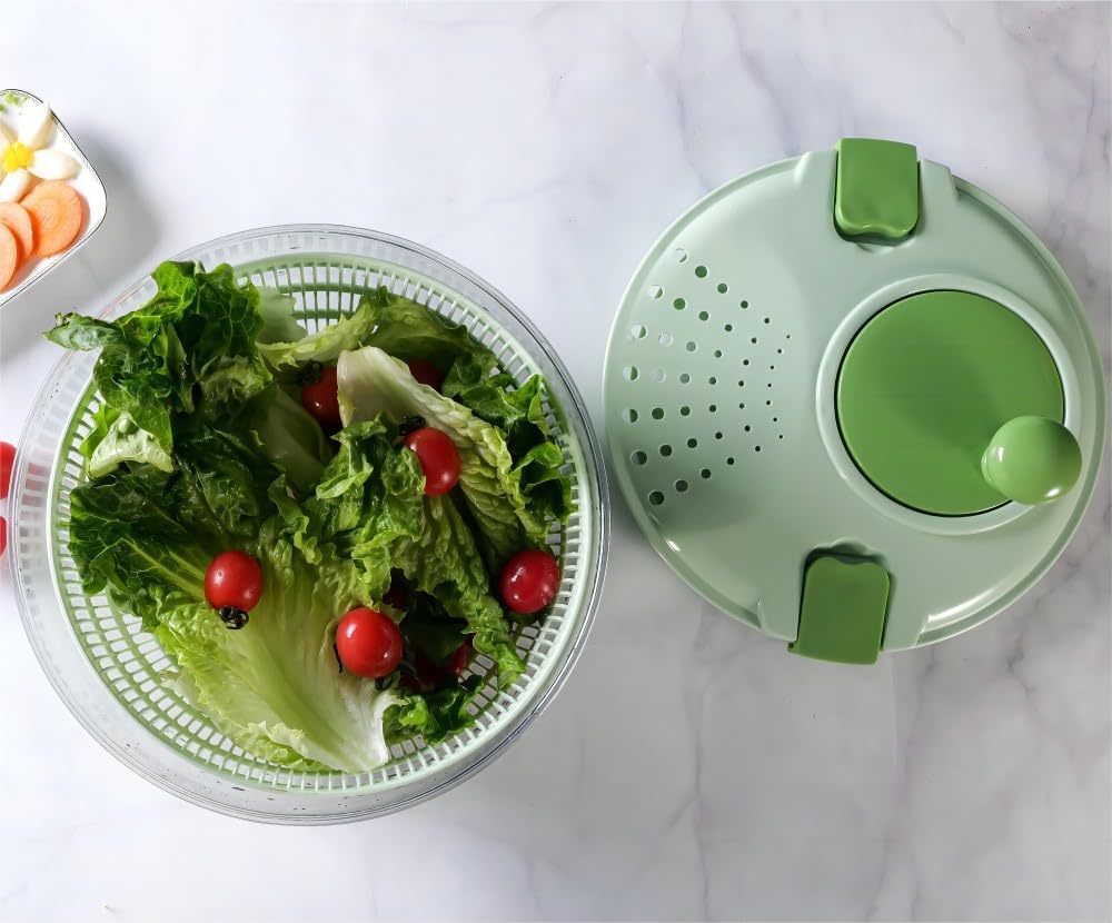Salad Spinner-wash，Spin & Dry Salad Greens，Fruit & Vegetable wash，4.2qt.（green)…