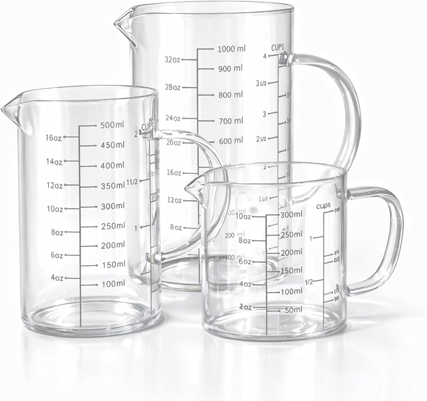 77L Glass Measuring Cup, [Insulated handle, V-Shaped Spout], High Borosilicate Glass Measuring Cup for Kitchen or Restaurant, Easy To Read, 500 ML (0.5 Liter, 2 Cup)