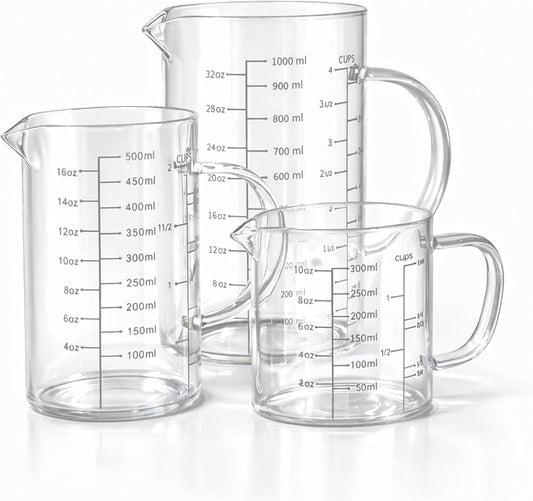 77L Glass Measuring Cup, [Insulated handle, V-Shaped Spout], High Borosilicate Glass Measuring Cup for Kitchen or Restaurant, Easy To Read, 500 ML (0.5 Liter, 2 Cup)