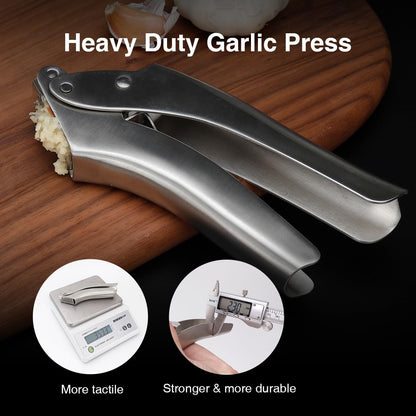 No-Peel Garlic Press – Heavy Duty Stainless Steel Garlic Crusher, Rust-Proof & Ergonomic Handle, 270° Flip for Easy Cleaning, Dishwasher Safe, 2-Year Warranty