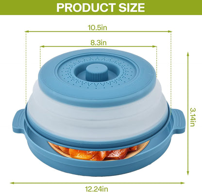 Microwave Splatter Cover for Food with Anti-scald Base Plate,Large Plastic & Silicone Vented Avoid Scalding Collapsible Guard Lid, Plate & Kitchen Colander for Meal Prep-10.7 Inch (2pcs-Gray-Black)