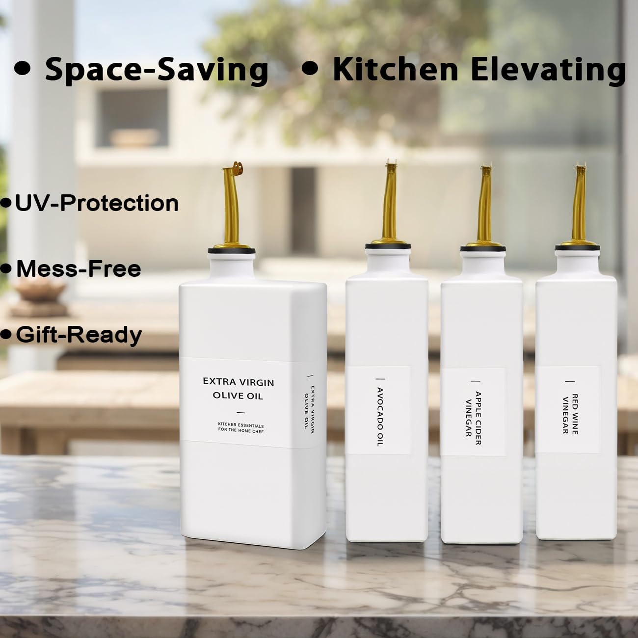 Olive Oil Dispenser Bottle for Kitchen 16.9oz, UV-Blocking Oil and Vinegar Dispenser Set, Soy Sauce Dispenser, Space Saving Design for Countertop (Green, 2pcs)