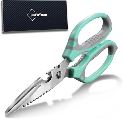 BoFuYuan Kitchen Scissors, 9-Inch Heavy Duty Multipurpose Food Cutting Shears, Detachable Dishwasher Safe, Sharp Serrated Blade, Ergonomic Non-Slip Handle for Food, Meat, Herbs, Black