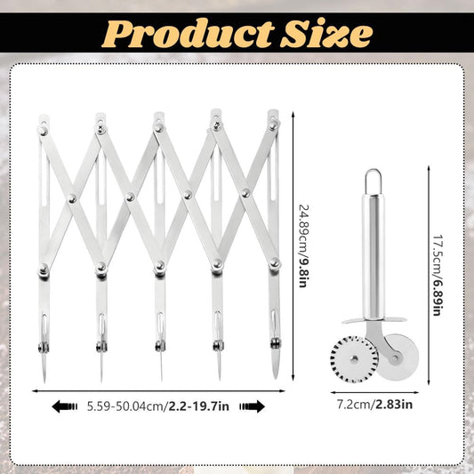 5 Wheel Stainless Steel Pizza Cutter with Double Wheel Dough Divider Expandable Multi Use Pastry Knife Baking Roller for Kitchen